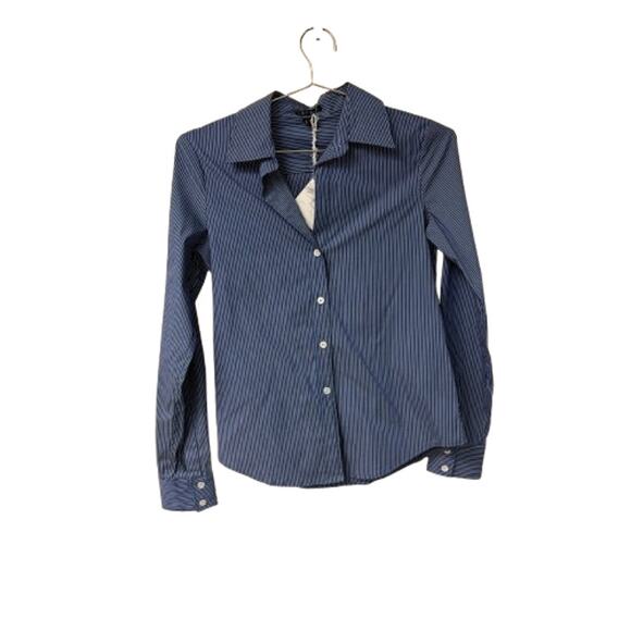 Theory Essential Striped Collared Button-Down Shirt Blue/White Women’s Size S - Picture 3 of 4